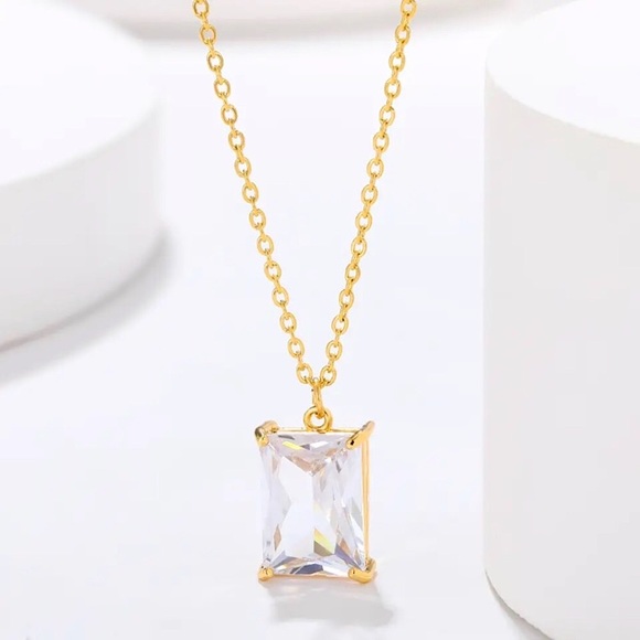 ⚜️[𝟯/$𝟮𝟴]⚜️NEW CZ Rectangular Charm Stainless Steel Necklace - Picture 6 of 9